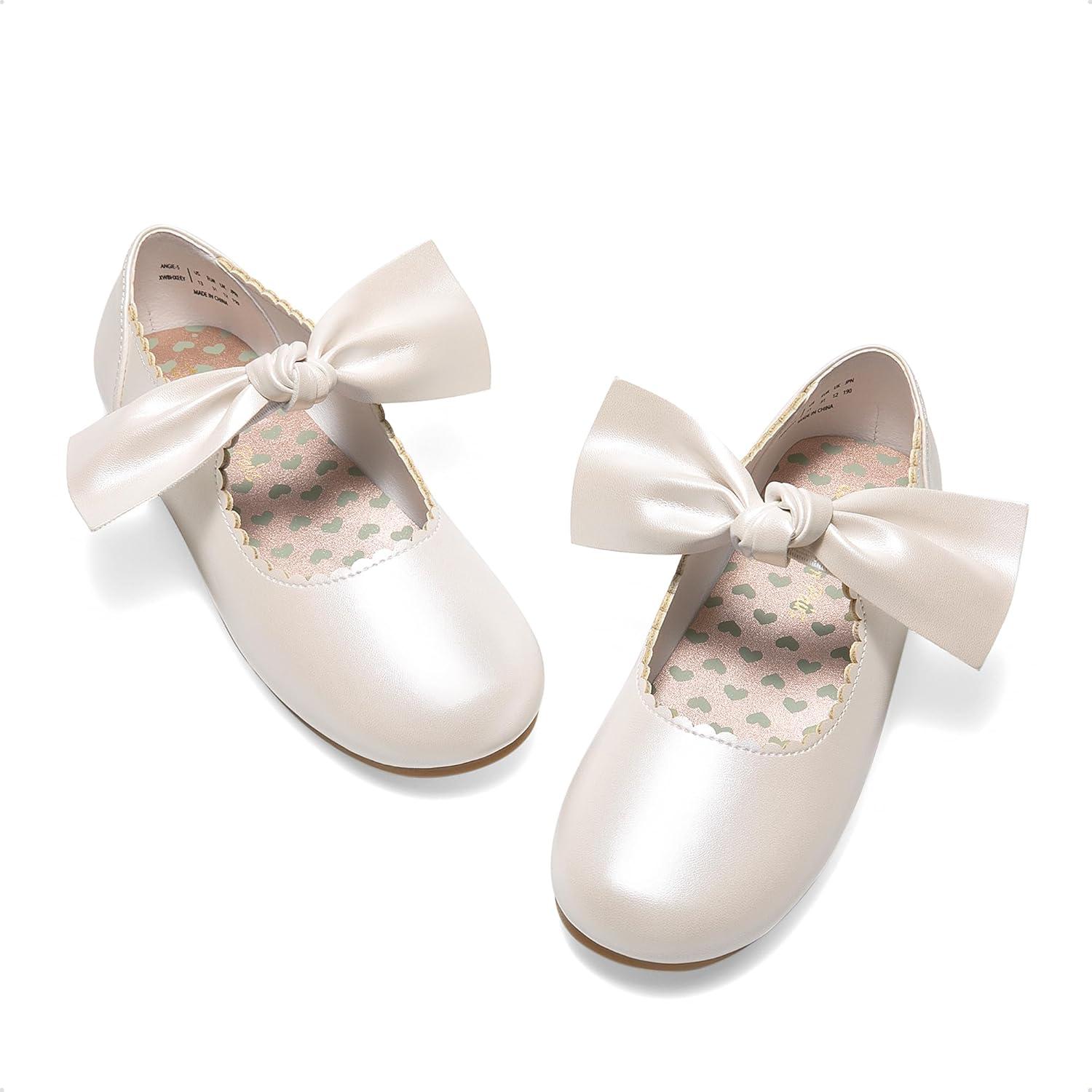 imageDREAM PAIRS Girls Ballerina Flats Mary Jane Front Bow Dress ShoesIvoryPu