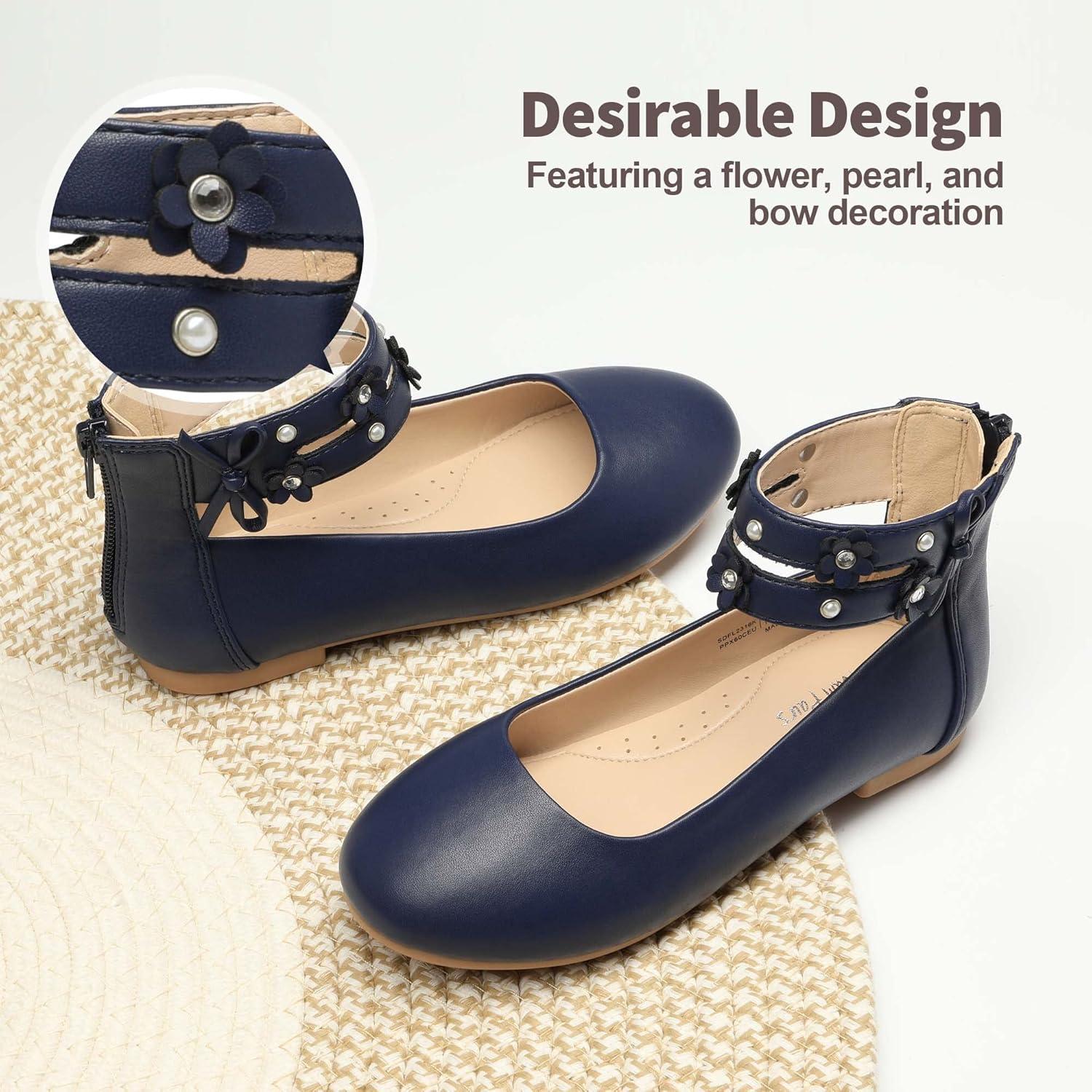imageDREAM PAIRS Girls Dress Shoes Ankle Strap Flower Girl Ballet Flats