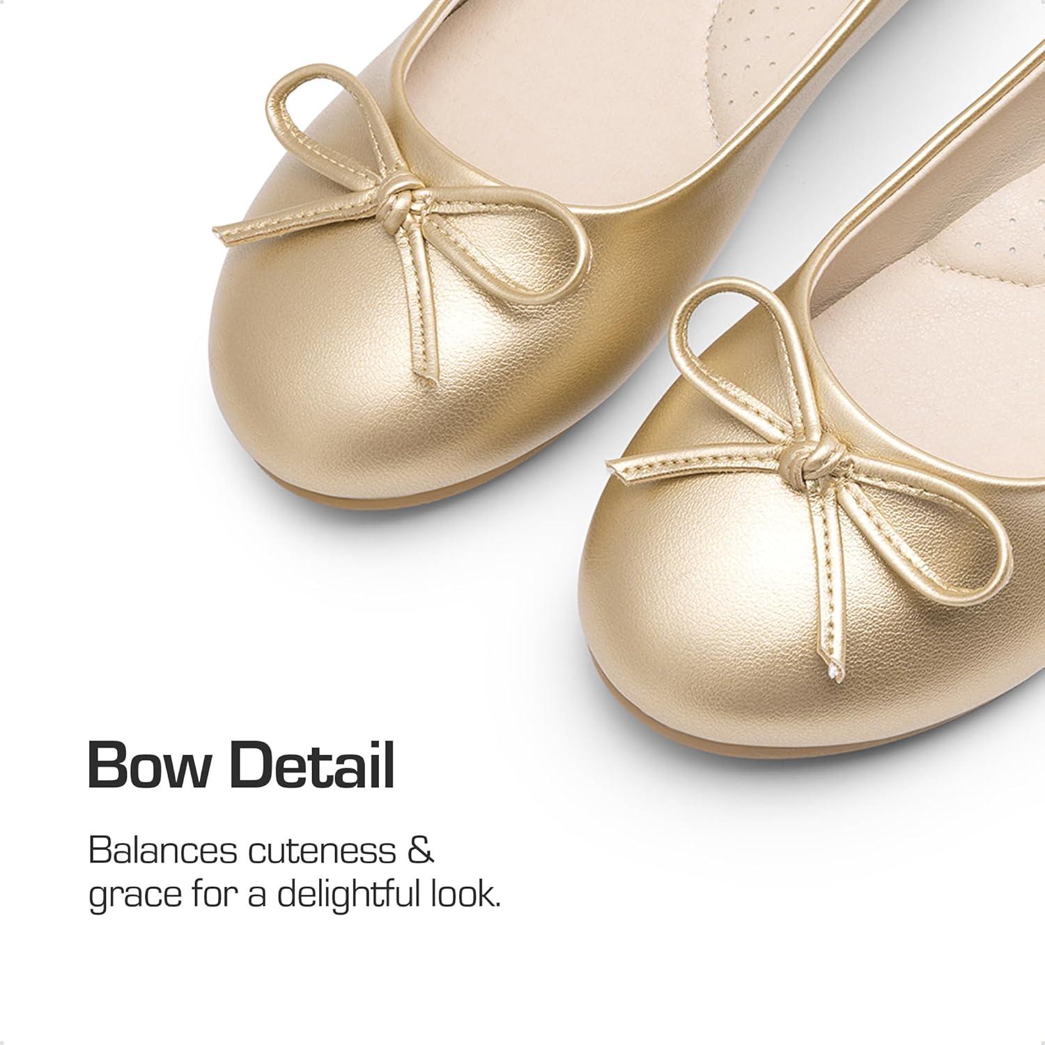 imageDREAM PAIRS Girls Dress Shoes Ballet Flats Slipon Fashion Bow Flower Girl Shoes for Wedding School Party BirthdayGold