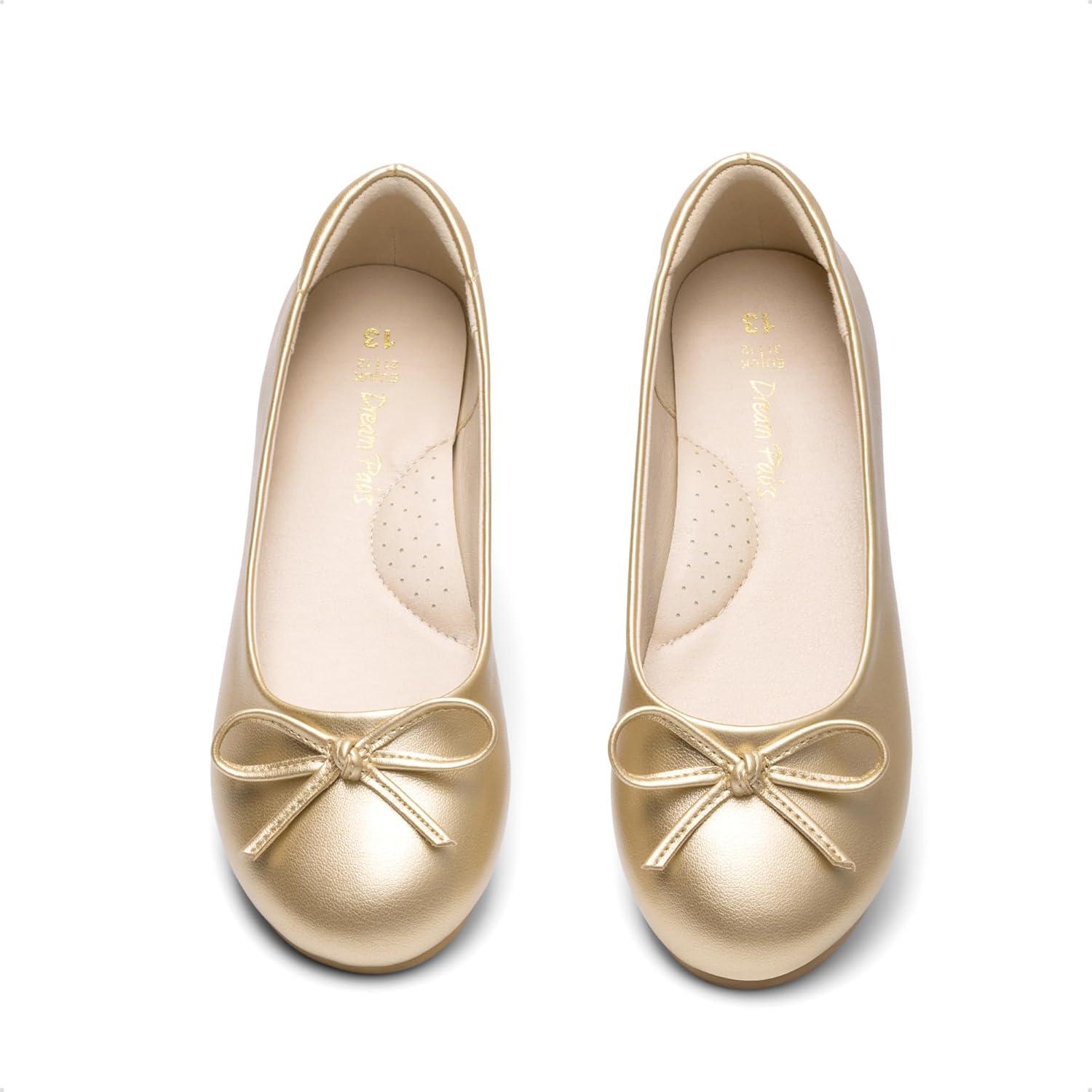 imageDREAM PAIRS Girls Dress Shoes Ballet Flats Slipon Fashion Bow Flower Girl Shoes for Wedding School Party BirthdayGold