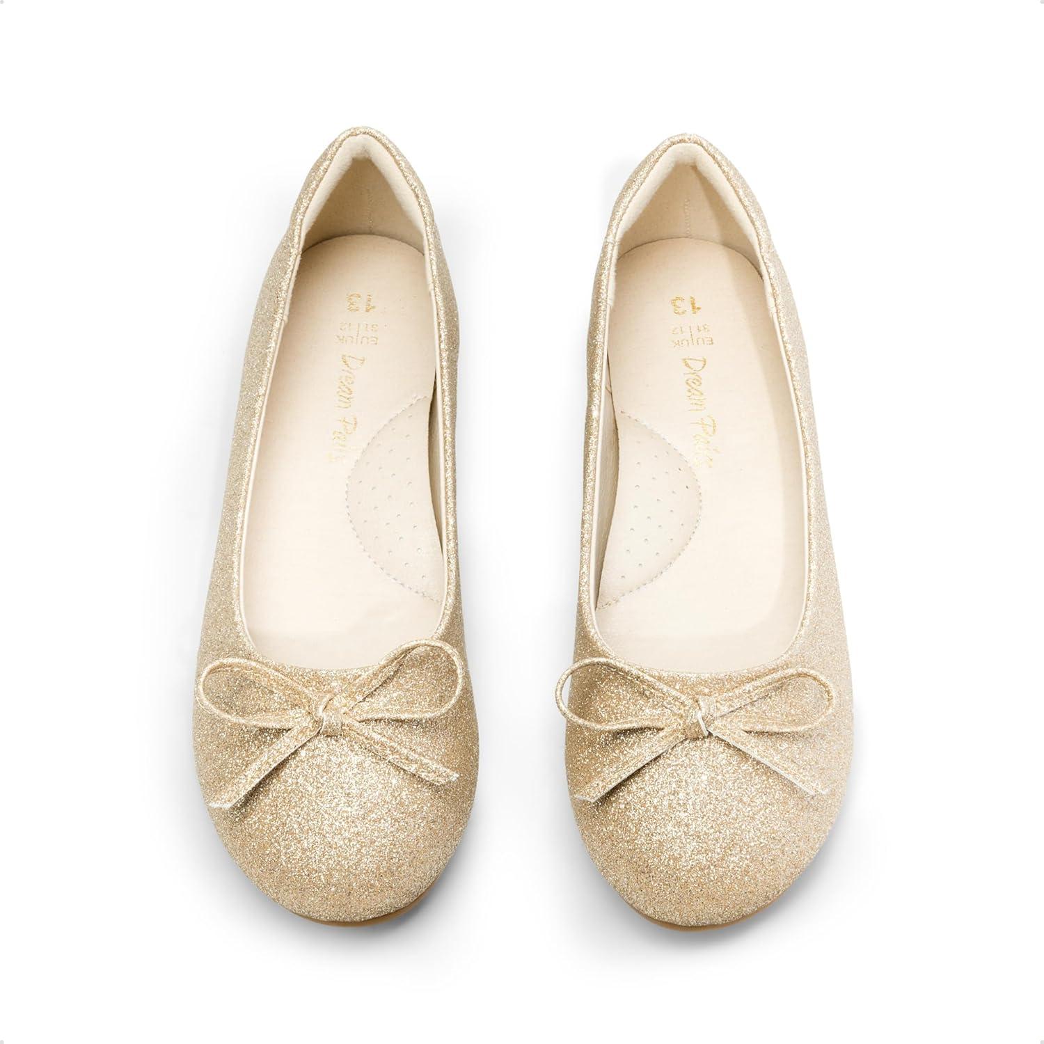 imageDREAM PAIRS Girls Dress Shoes Ballet Flats Slipon Fashion Bow Flower Girl Shoes for Wedding School Party BirthdayGoldGlitter