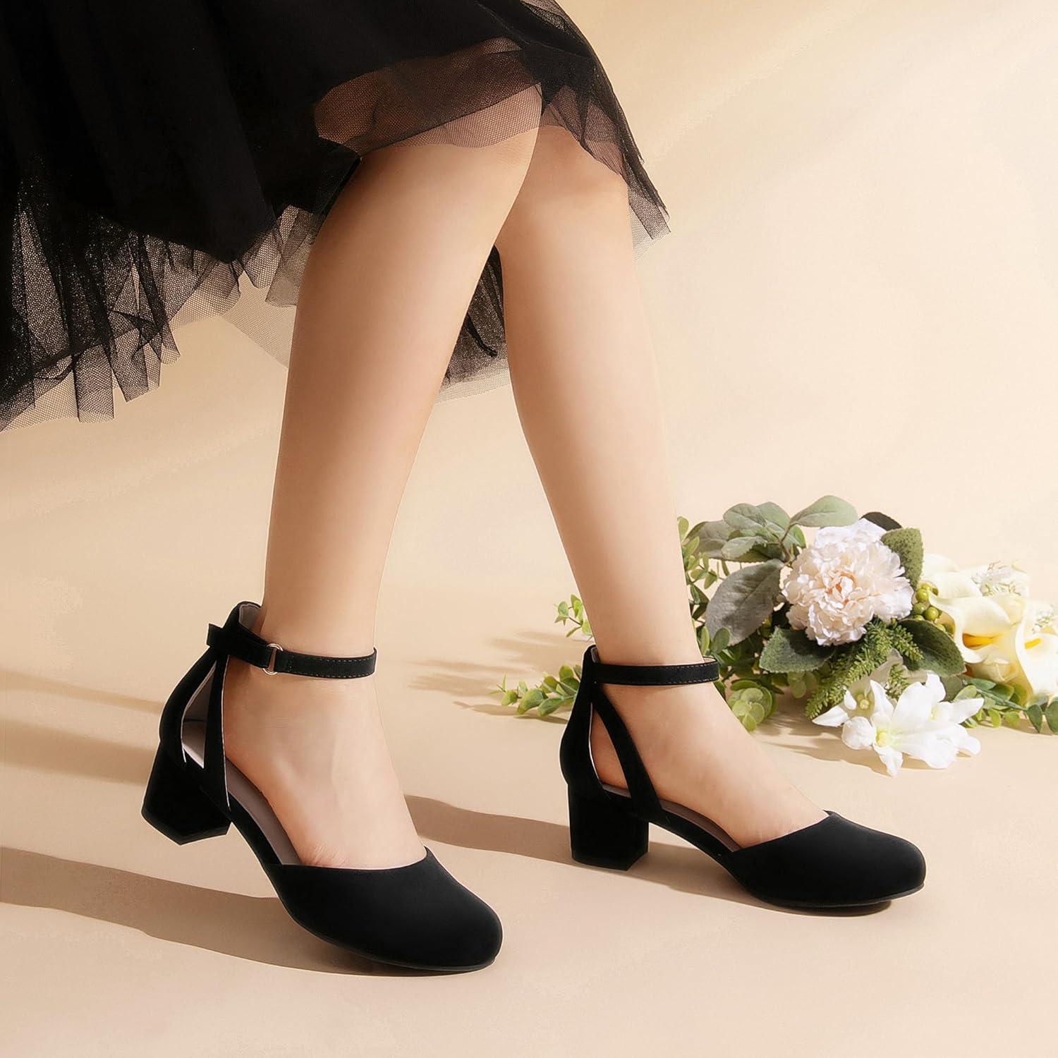 imageDREAM PAIRS Girls Dress Shoes Closed Toe High Heels Ankle Strap Toddler Little Big Kid Wedding Flower Party PumpBlack