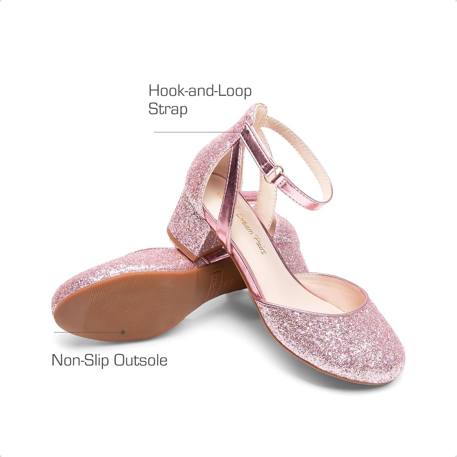 imageDREAM PAIRS Girls Dress Shoes Closed Toe High Heels Ankle Strap Toddler Little Big Kid Wedding Flower Party PumpPink