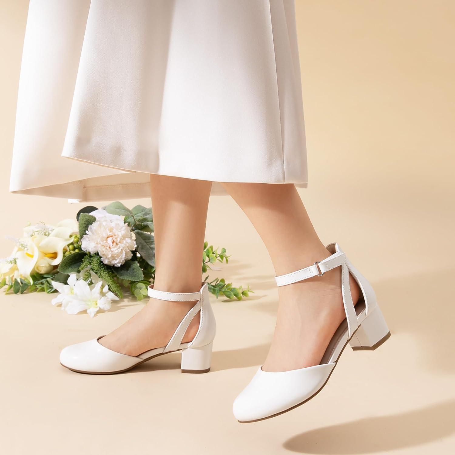 imageDREAM PAIRS Girls Dress Shoes Closed Toe High Heels Ankle Strap Toddler Little Big Kid Wedding Flower Party PumpWhite