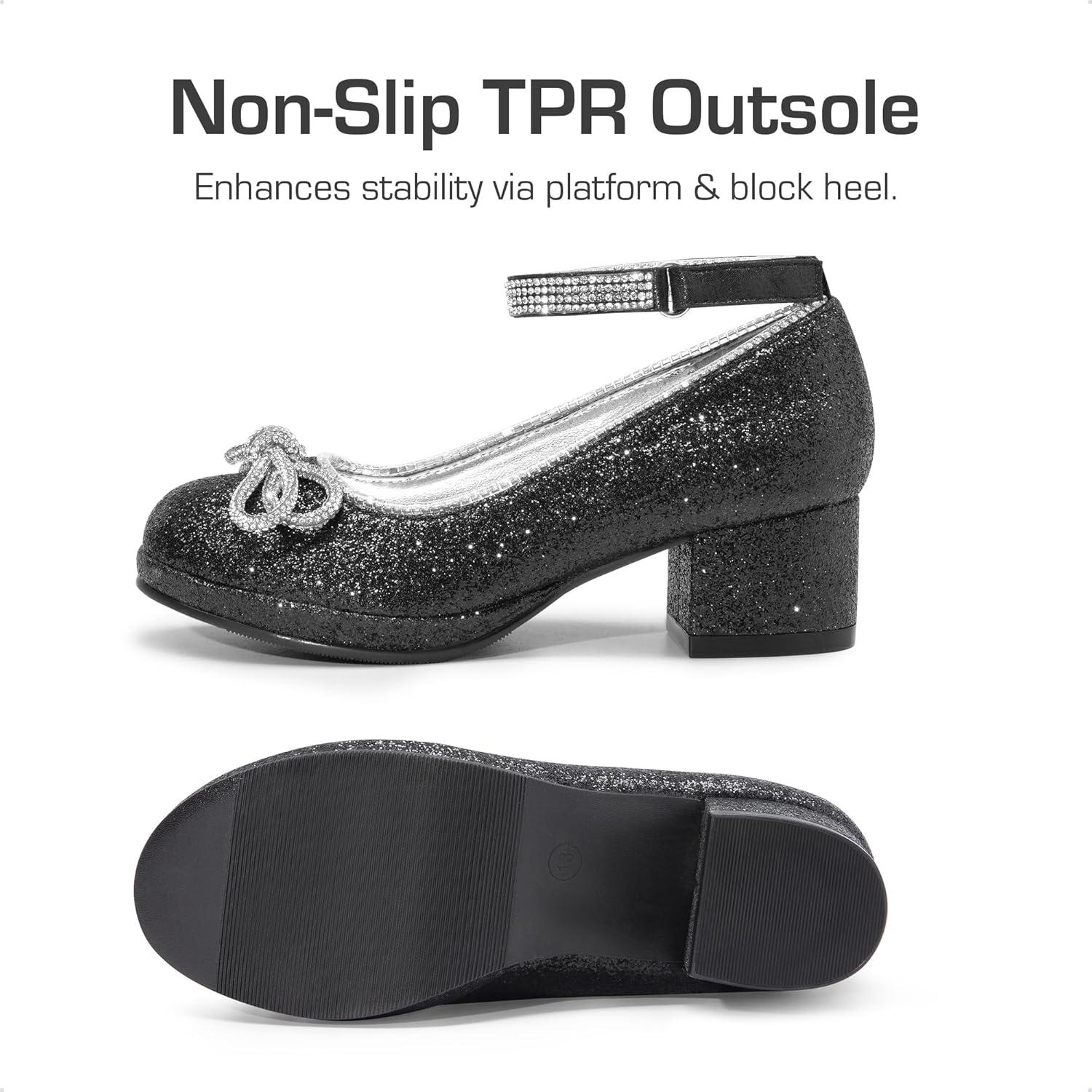 imageDREAM PAIRS Girls Dress Shoes Platform Chunky Heel Ankle Strap Princess Flats Flower Party Wedding Pump for Little Big KidBlack