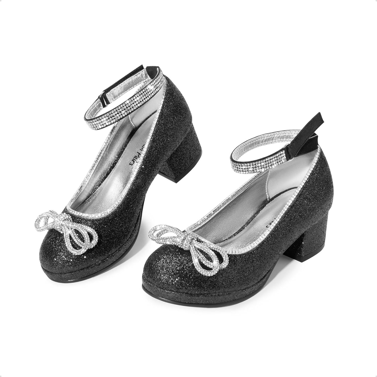 imageDREAM PAIRS Girls Dress Shoes Platform Chunky Heel Ankle Strap Princess Flats Flower Party Wedding Pump for Little Big KidBlack