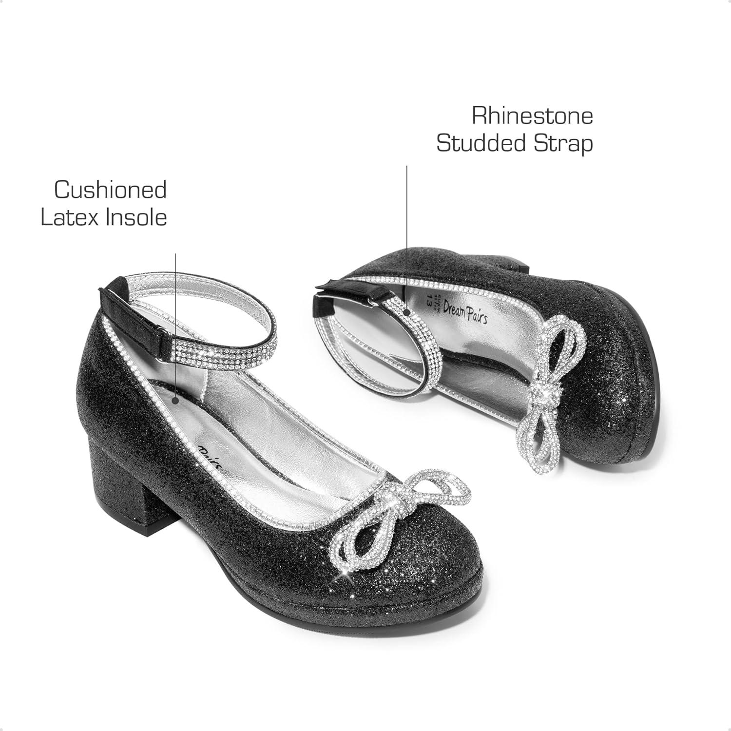 imageDREAM PAIRS Girls Dress Shoes Platform Chunky Heel Ankle Strap Princess Flats Flower Party Wedding Pump for Little Big KidBlack