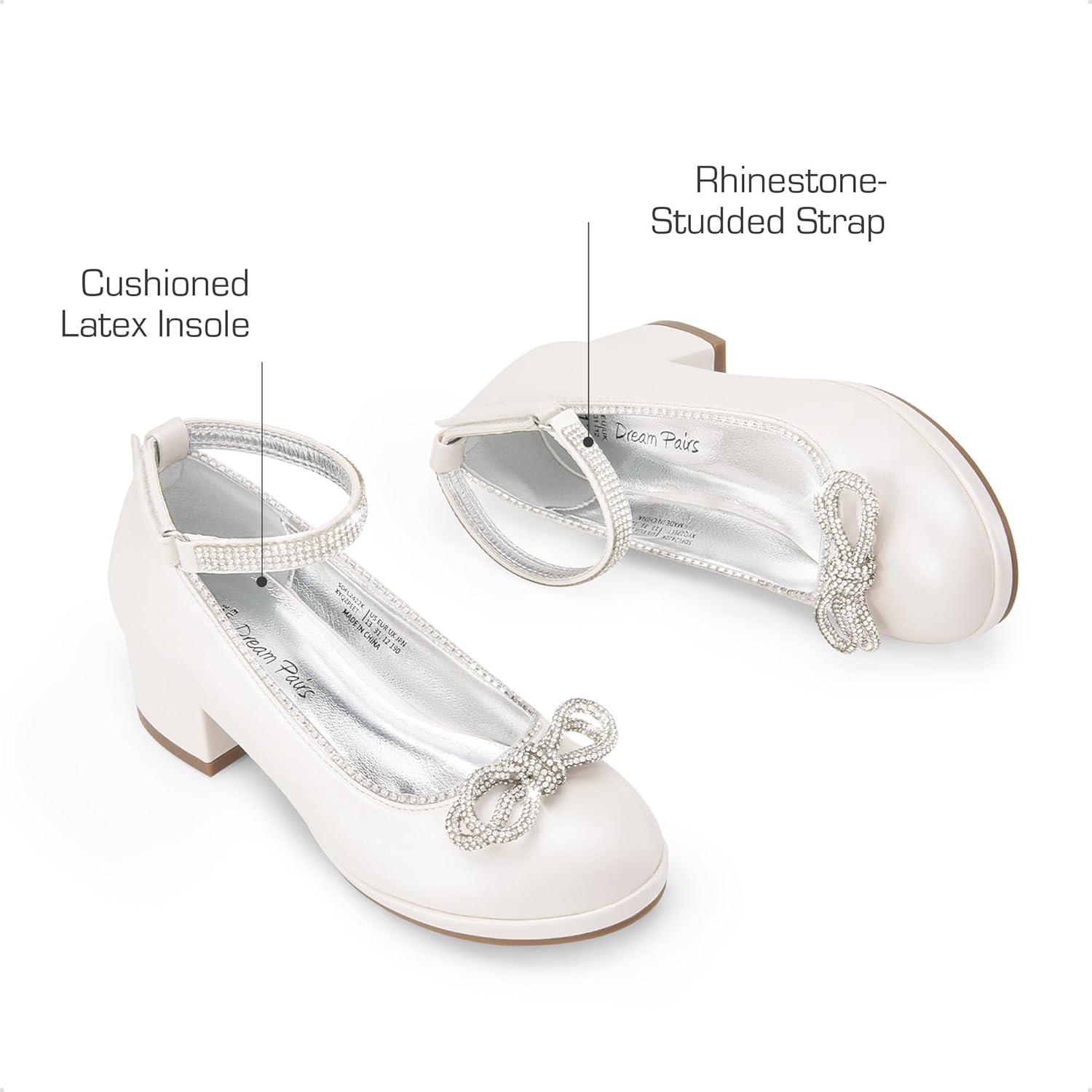 imageDREAM PAIRS Girls Dress Shoes Platform Chunky Heel Ankle Strap Princess Flats Flower Party Wedding Pump for Little Big KidIvory