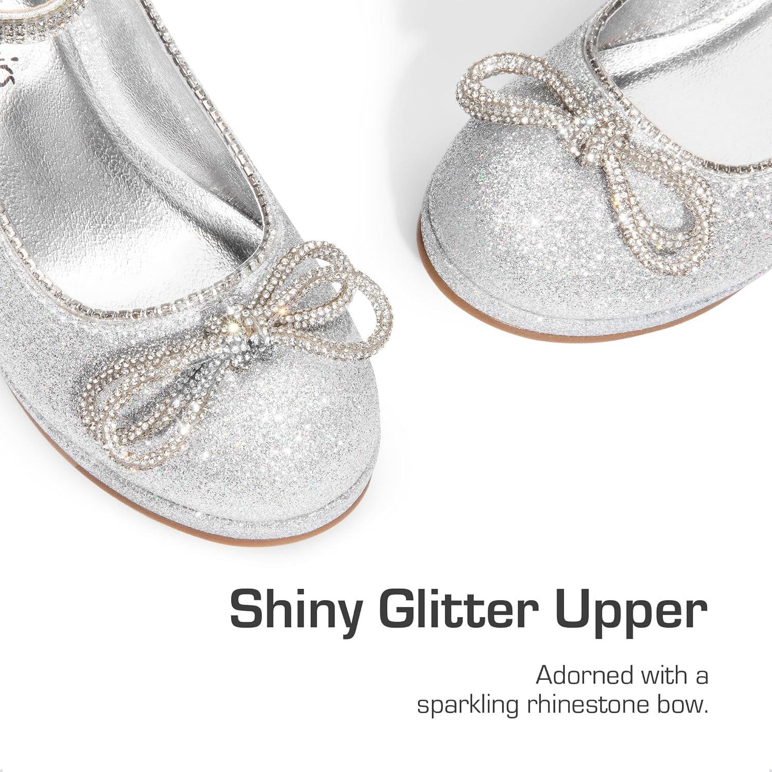 imageDREAM PAIRS Girls Dress Shoes Platform Chunky Heel Ankle Strap Princess Flats Flower Party Wedding Pump for Little Big KidSilver