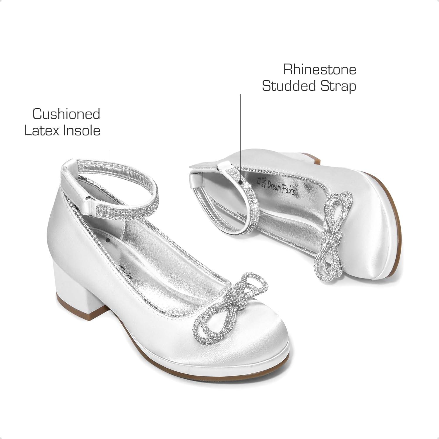imageDREAM PAIRS Girls Dress Shoes Platform Chunky Heel Ankle Strap Princess Flats Flower Party Wedding Pump for Little Big KidWhite