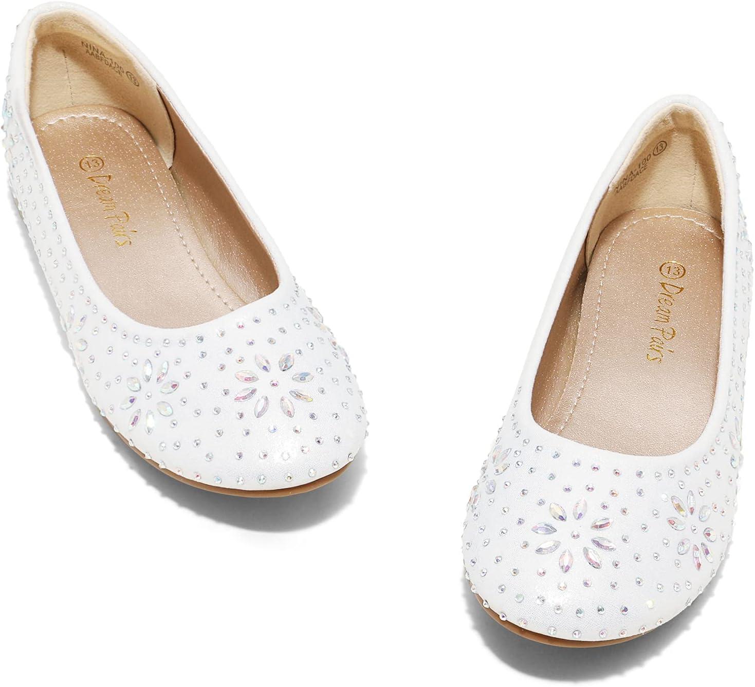 imageDREAM PAIRS Girls Dress Shoes Slipon Rhinestone Glitter Ballet Flats for Wedding Party Birthday Prom Little KidBig KidNina100white
