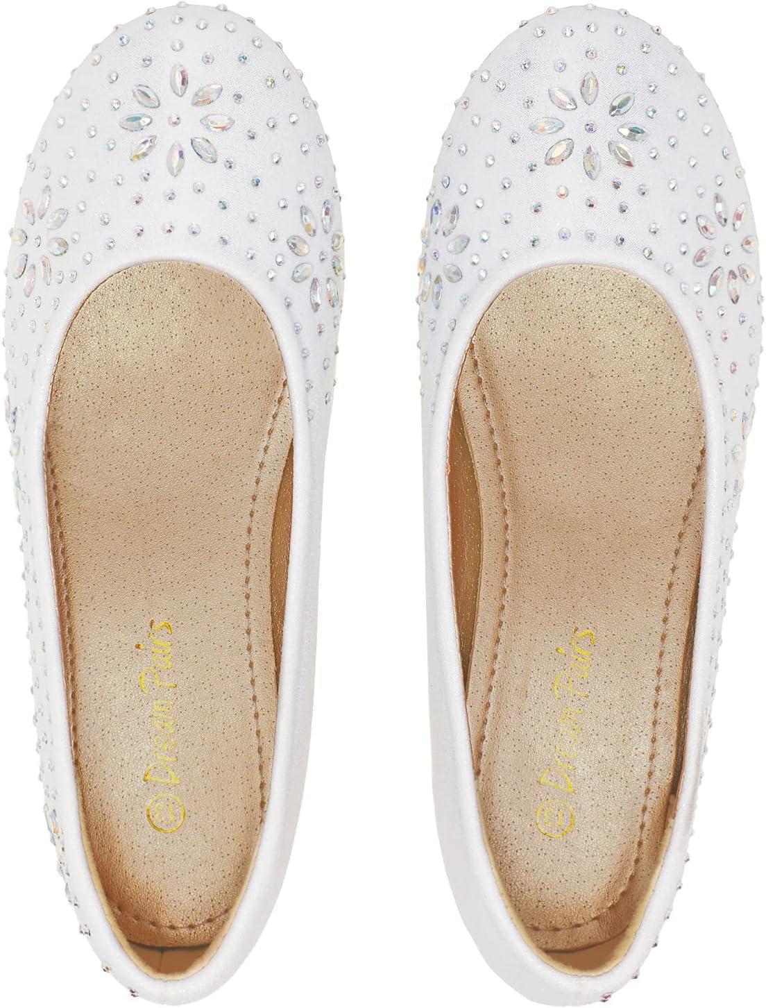 imageDREAM PAIRS Girls Dress Shoes Slipon Rhinestone Glitter Ballet Flats for Wedding Party Birthday Prom Little KidBig KidNina100white