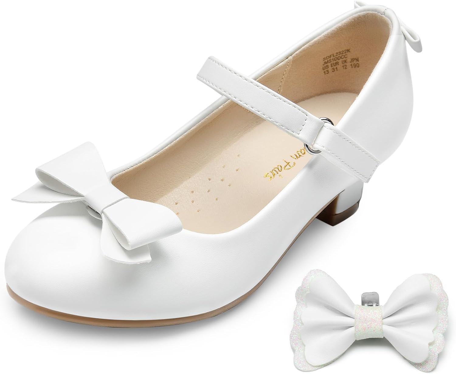 imageDREAM PAIRS Girls Dress Shoes Toddler Little Girls Heels Mary Jane Princess Shoes with Interchangeable Bow for Flower Girl Wedding PartyWhite