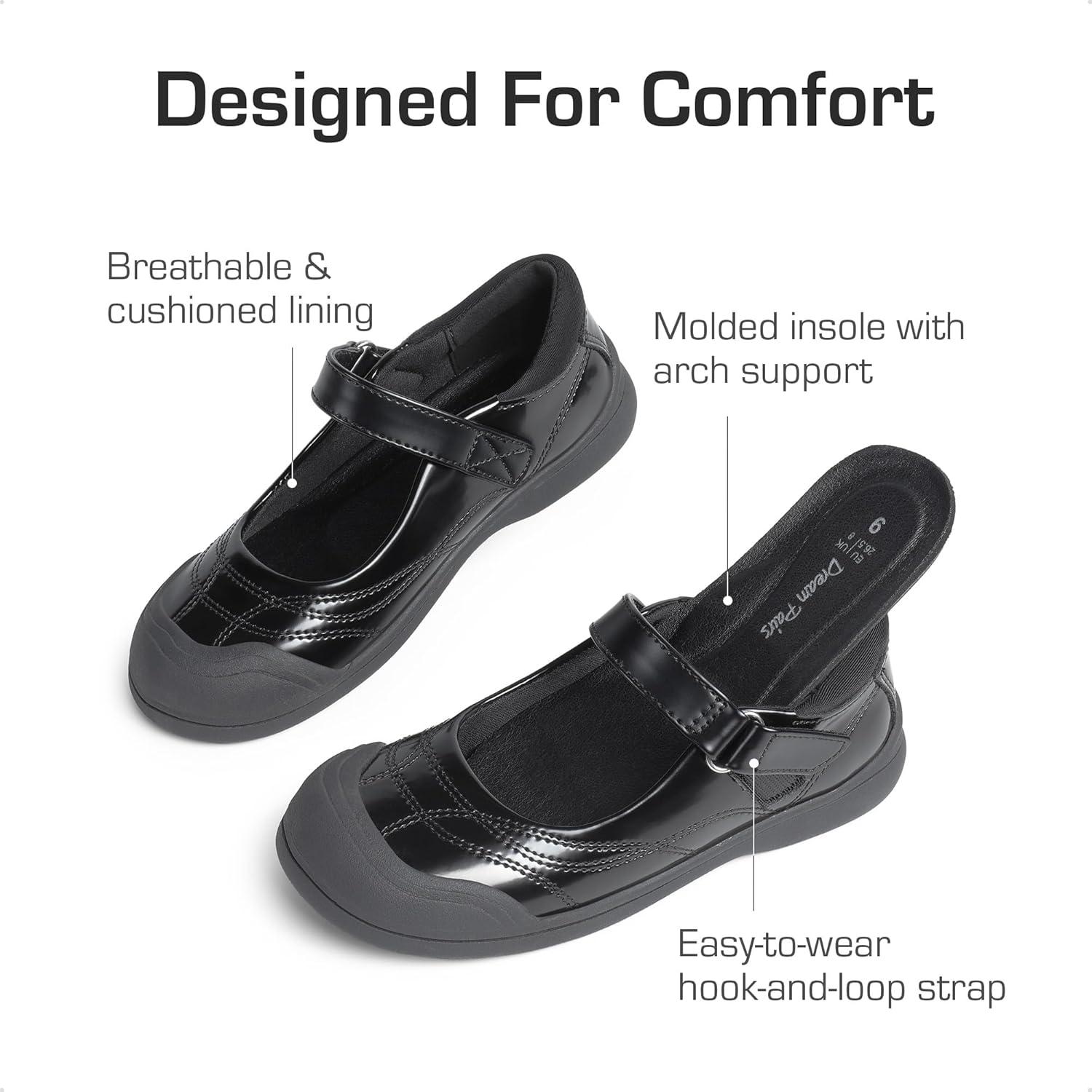 imageDREAM PAIRS Girls Kids Mary Jane School Uniform ToeProtective Shoes Soft Flats Toddler Little KidBlack