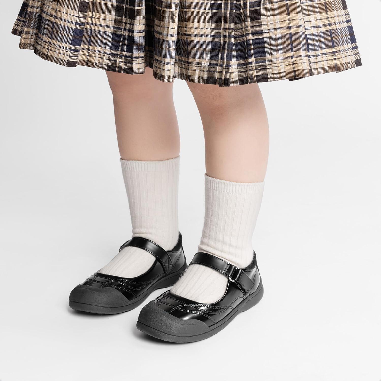 imageDREAM PAIRS Girls Kids Mary Jane School Uniform ToeProtective Shoes Soft Flats Toddler Little KidBlackpu