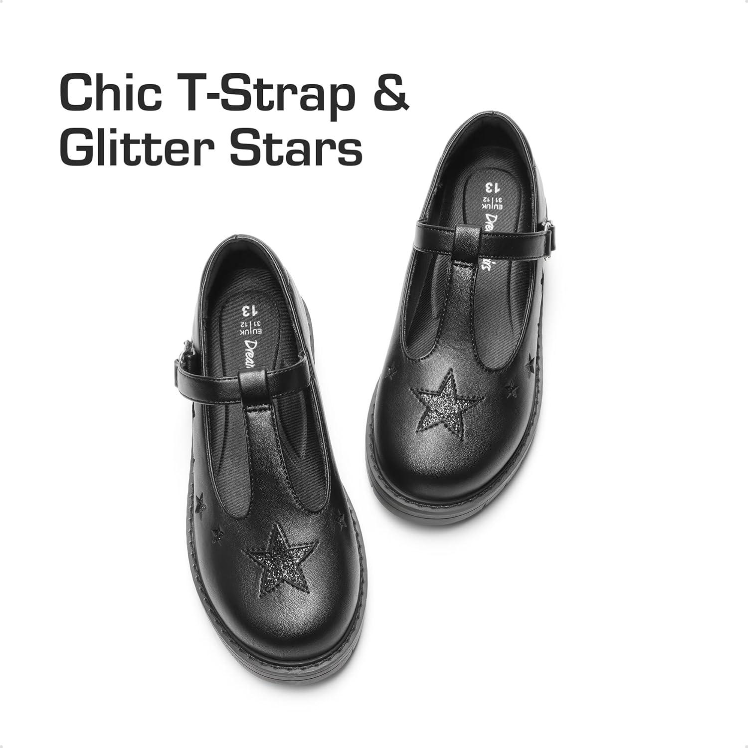 imageDREAM PAIRS Girls Mary Jane Dress Shoes Chunky Platform School Uniform Shoes TStrap Oxfords Loafers Star FlatsBlack Stars