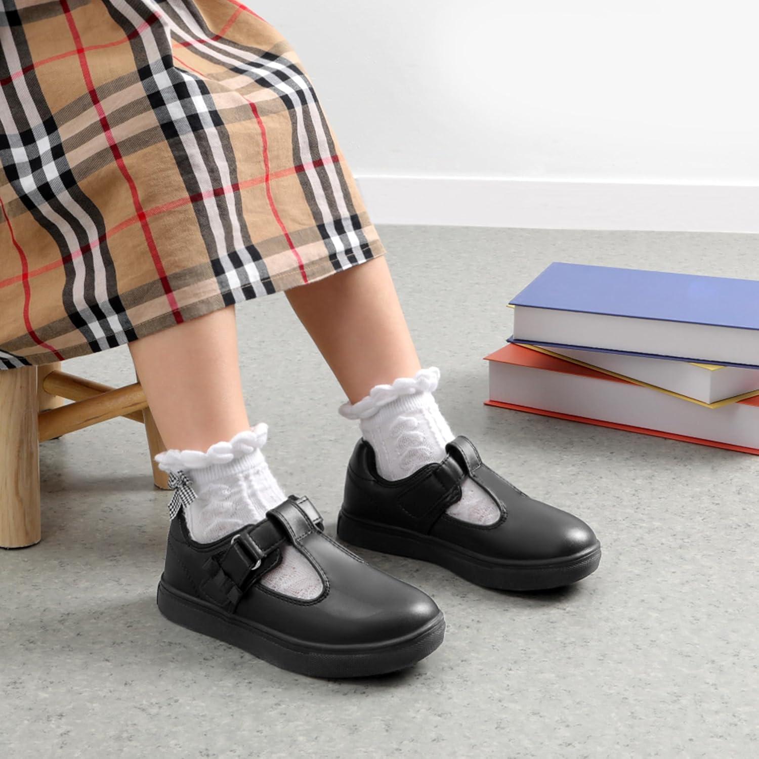 imageDREAM PAIRS Girls Mary Jane School Uniform Shoes TStrap Flat Sneakers for ToddlerLittle KidBlack
