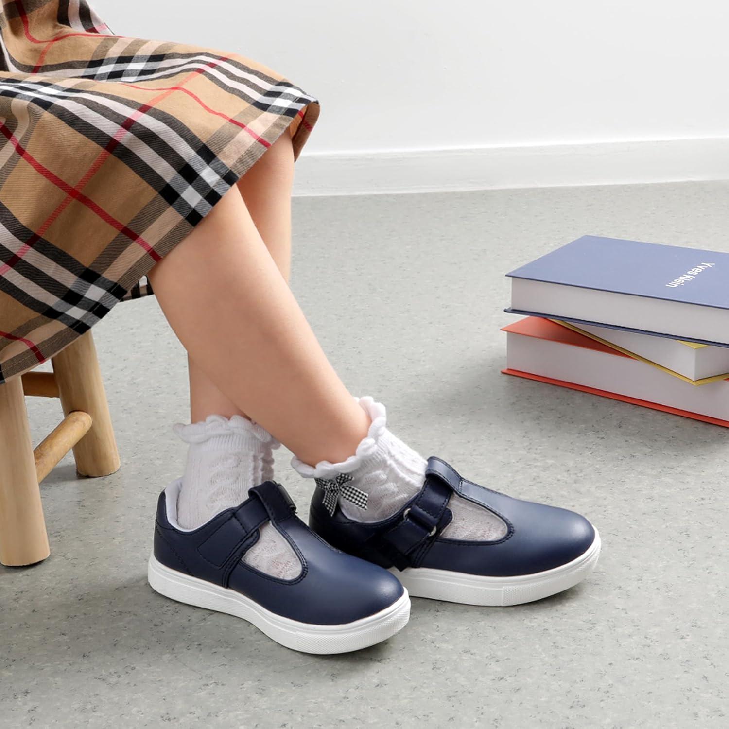 imageDREAM PAIRS Girls Mary Jane School Uniform Shoes TStrap Flat Sneakers for ToddlerLittle KidNavy
