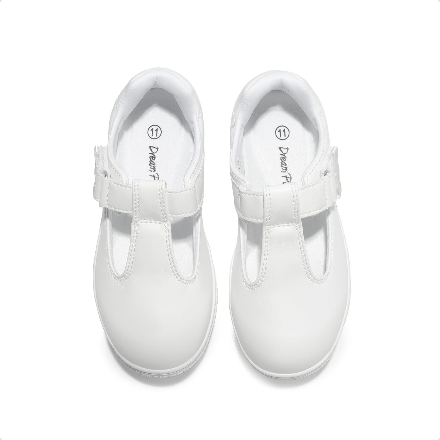 imageDREAM PAIRS Girls Mary Jane School Uniform Shoes TStrap Flat Sneakers for ToddlerLittle KidWhite