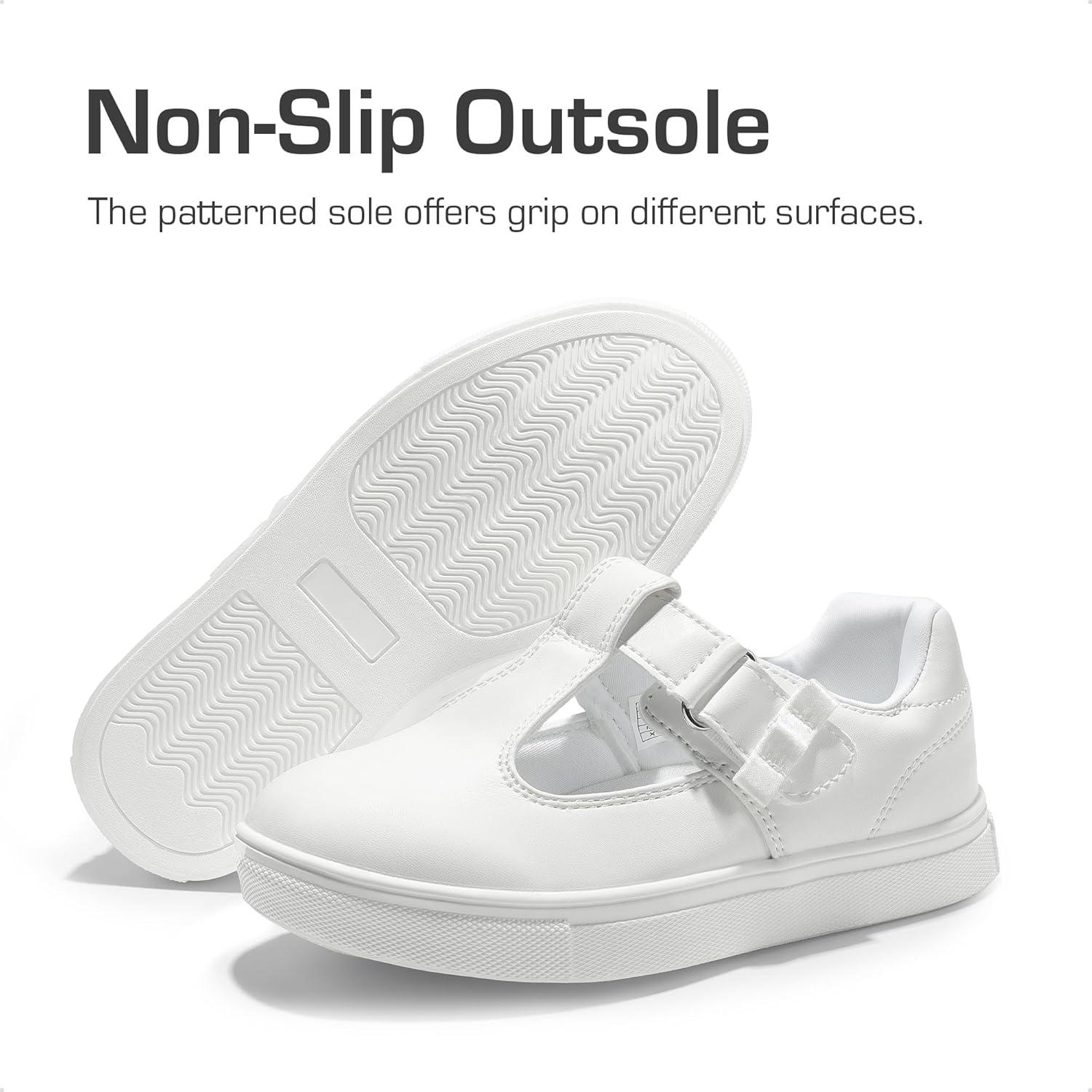 imageDREAM PAIRS Girls Mary Jane School Uniform Shoes TStrap Flat Sneakers for ToddlerLittle KidWhite