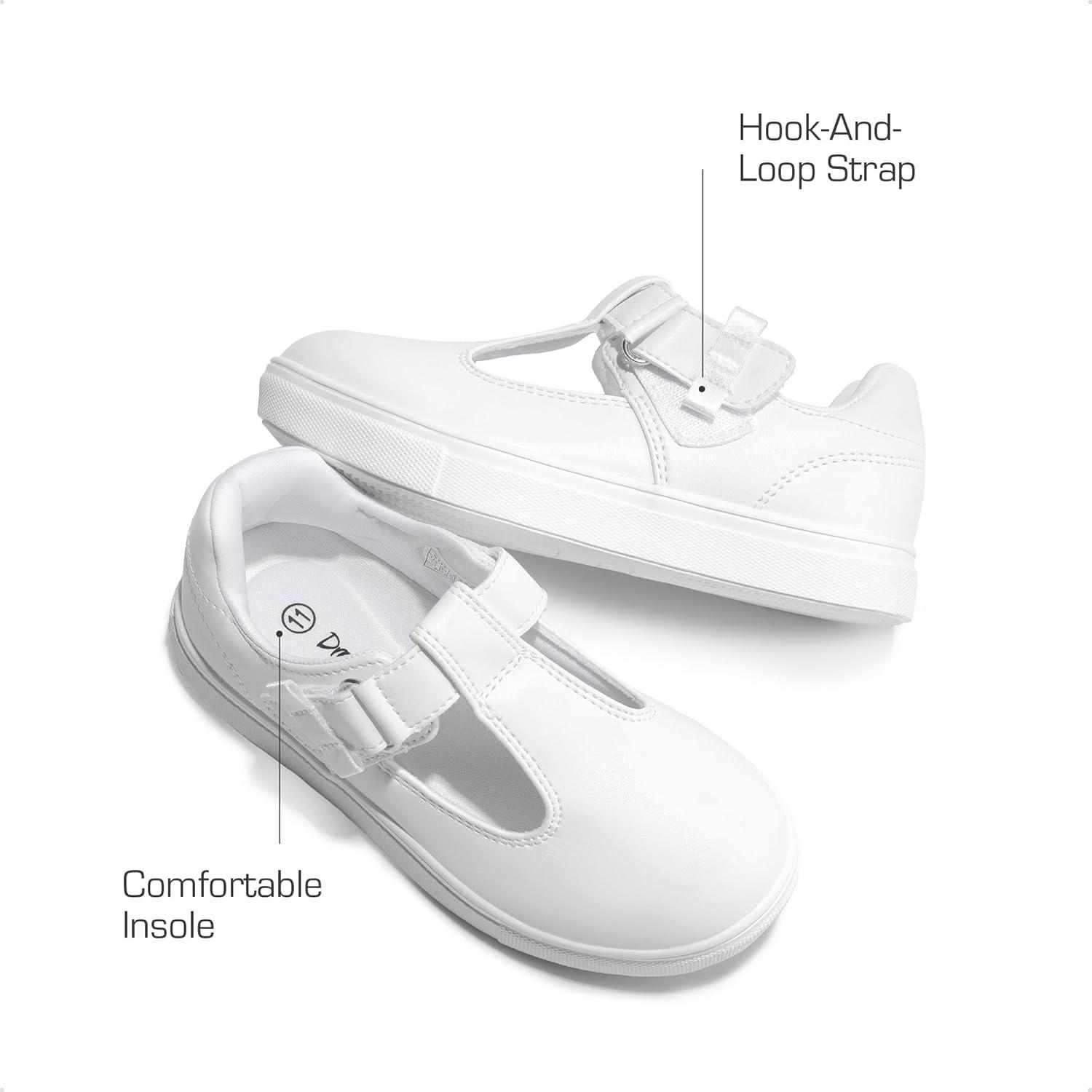 imageDREAM PAIRS Girls Mary Jane School Uniform Shoes TStrap Flat Sneakers for ToddlerLittle KidWhite