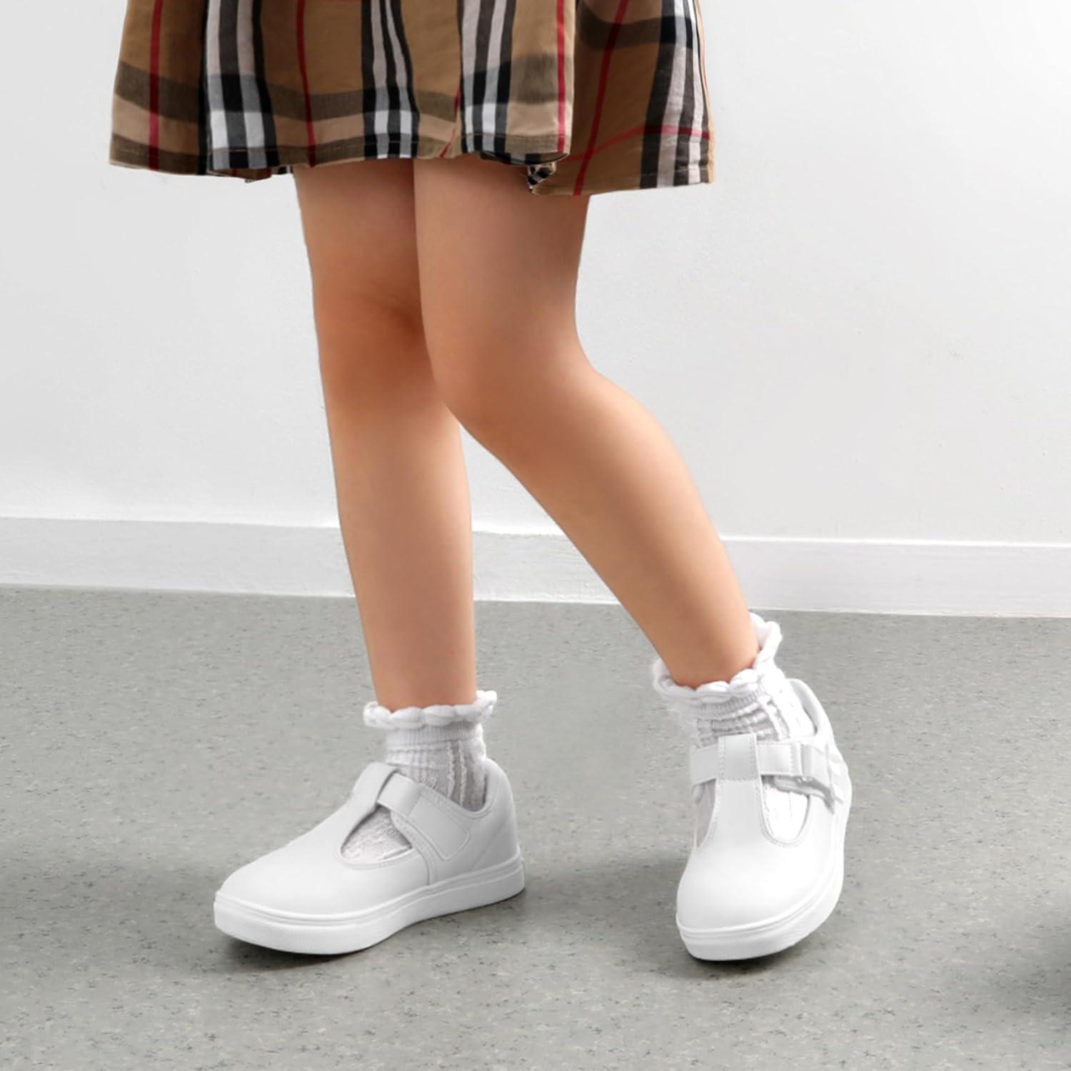 imageDREAM PAIRS Girls Mary Jane School Uniform Shoes TStrap Flat Sneakers for ToddlerLittle KidWhite