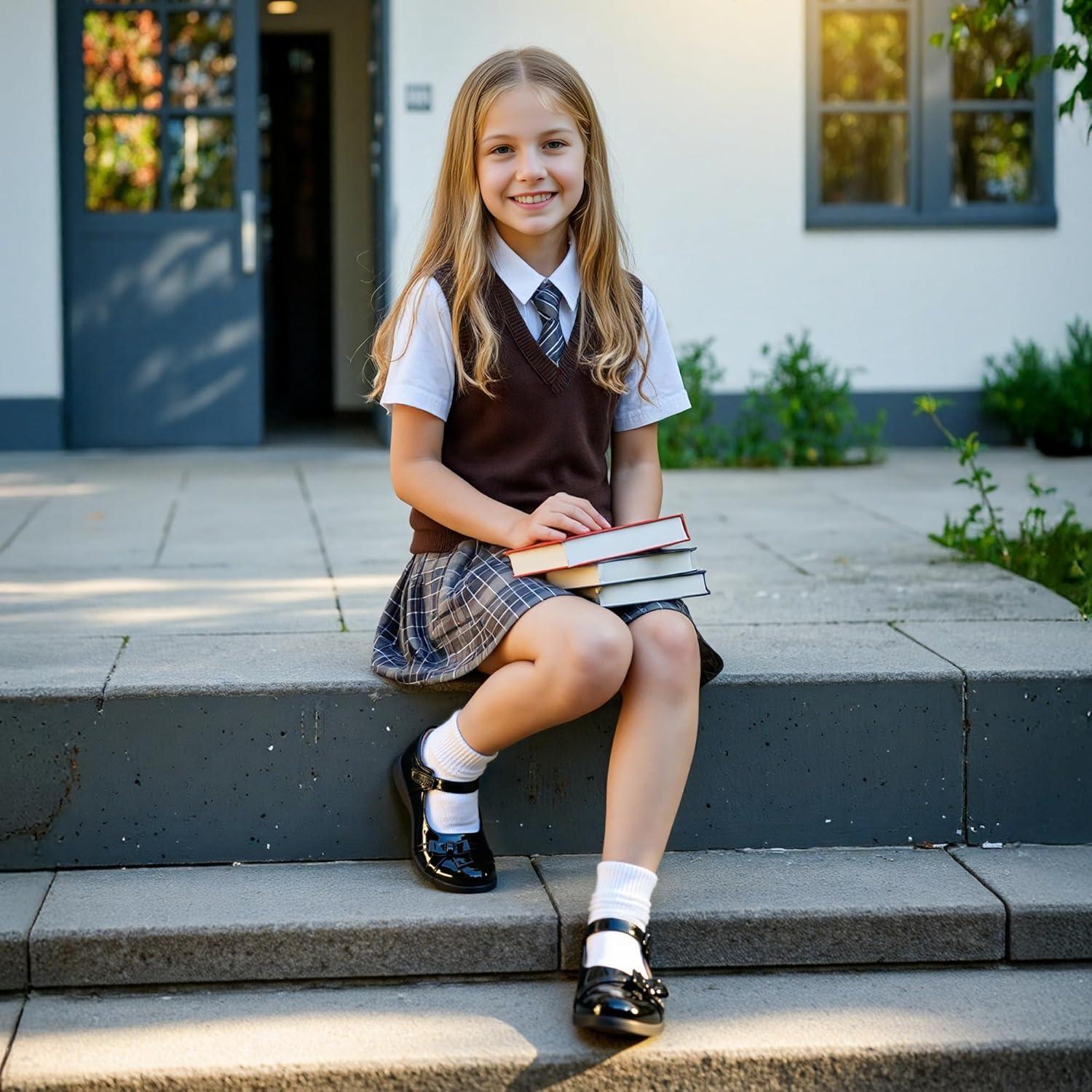 imageDREAM PAIRS Girls School Uniform Shoes Mary Jane Dress Flats for Little KidBig KidBlackPat
