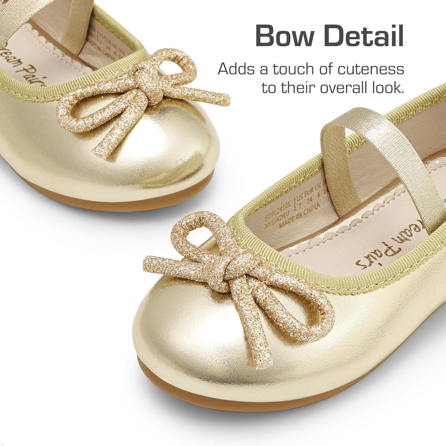 imageDREAM PAIRS Toddler Girls Dress Shoes Flower Girl Ballet Bow Flats for Party Wedding Performance School ChristmasGold