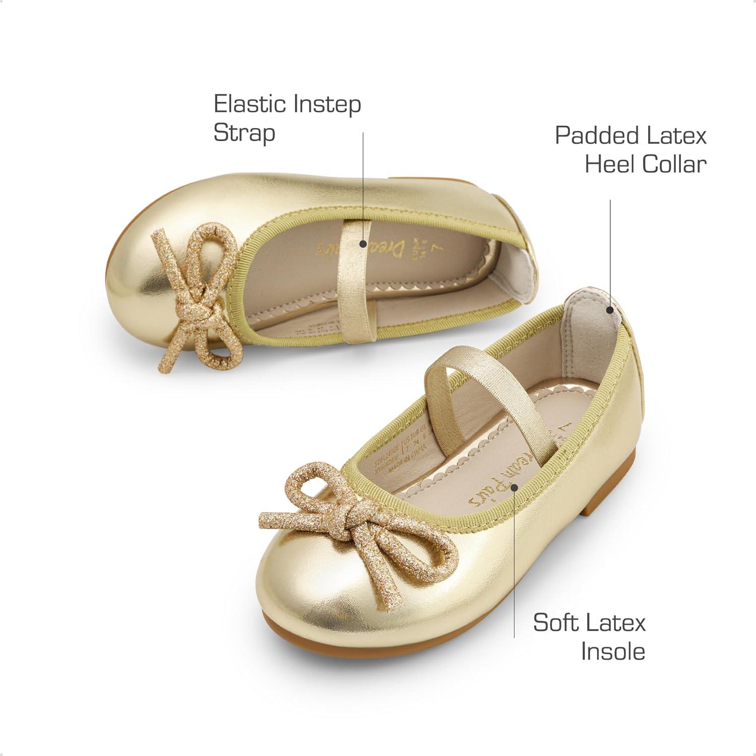 imageDREAM PAIRS Toddler Girls Dress Shoes Flower Girl Ballet Bow Flats for Party Wedding Performance School ChristmasGold