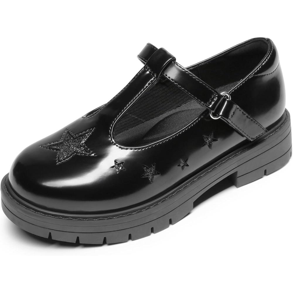 imageDREAM PAIRS Girls Mary Jane Dress Shoes Chunky Platform School Uniform Shoes TStrap Oxfords Loafers Star FlatsBlackpu