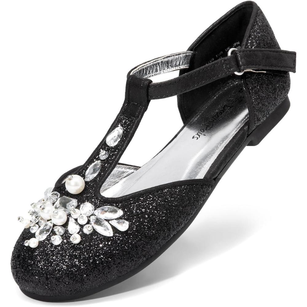 imageDREAM PAIRS Girls Mary Jane Dress Shoes Pearl TStrap Party Flower Wedding Princess Flats for Toddler Little Big KidBlack
