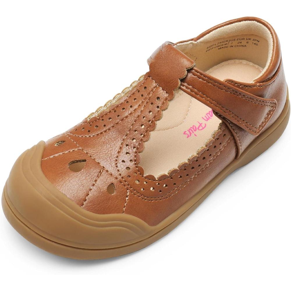 imageDREAM PAIRS Girls Mary Jane Dress Shoes School Uniform ToeProtective TStrap Ballet Flats Toddler Little KidBrown
