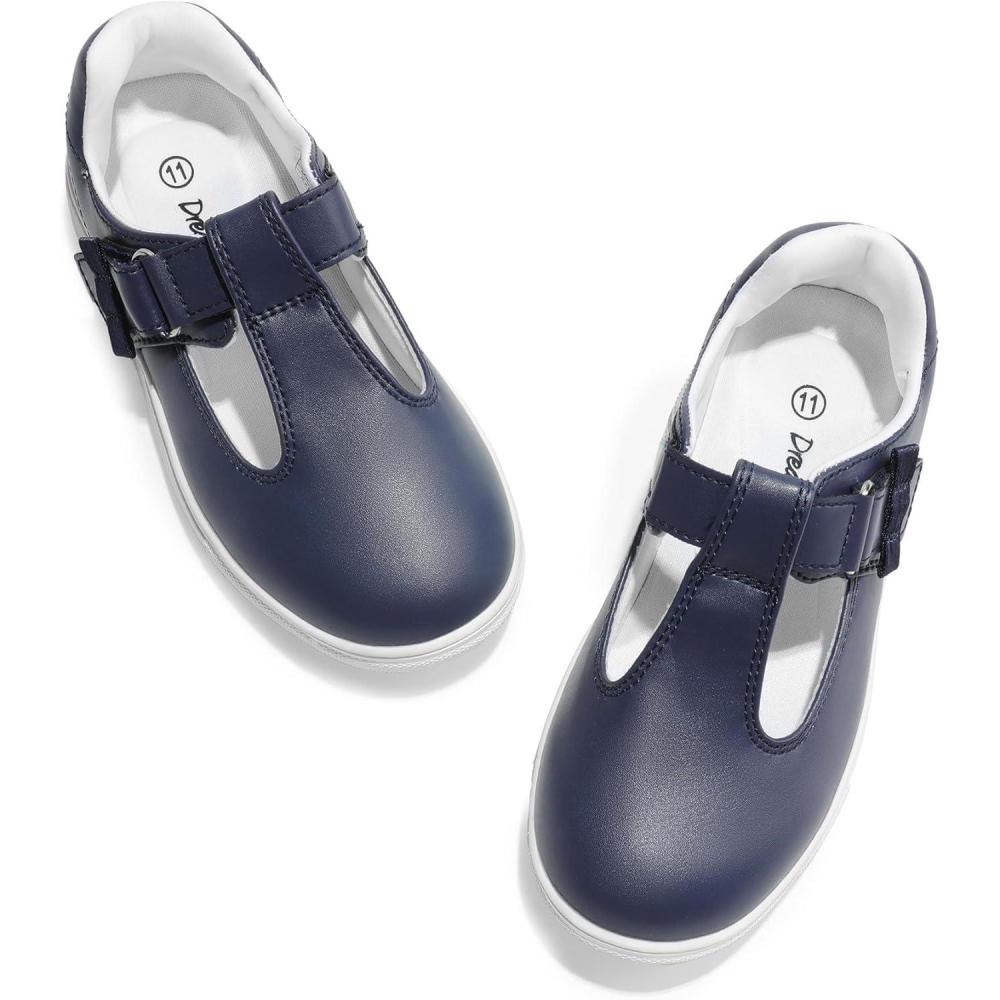 imageDREAM PAIRS Girls Mary Jane School Uniform Shoes TStrap Flat Sneakers for ToddlerLittle KidNavy