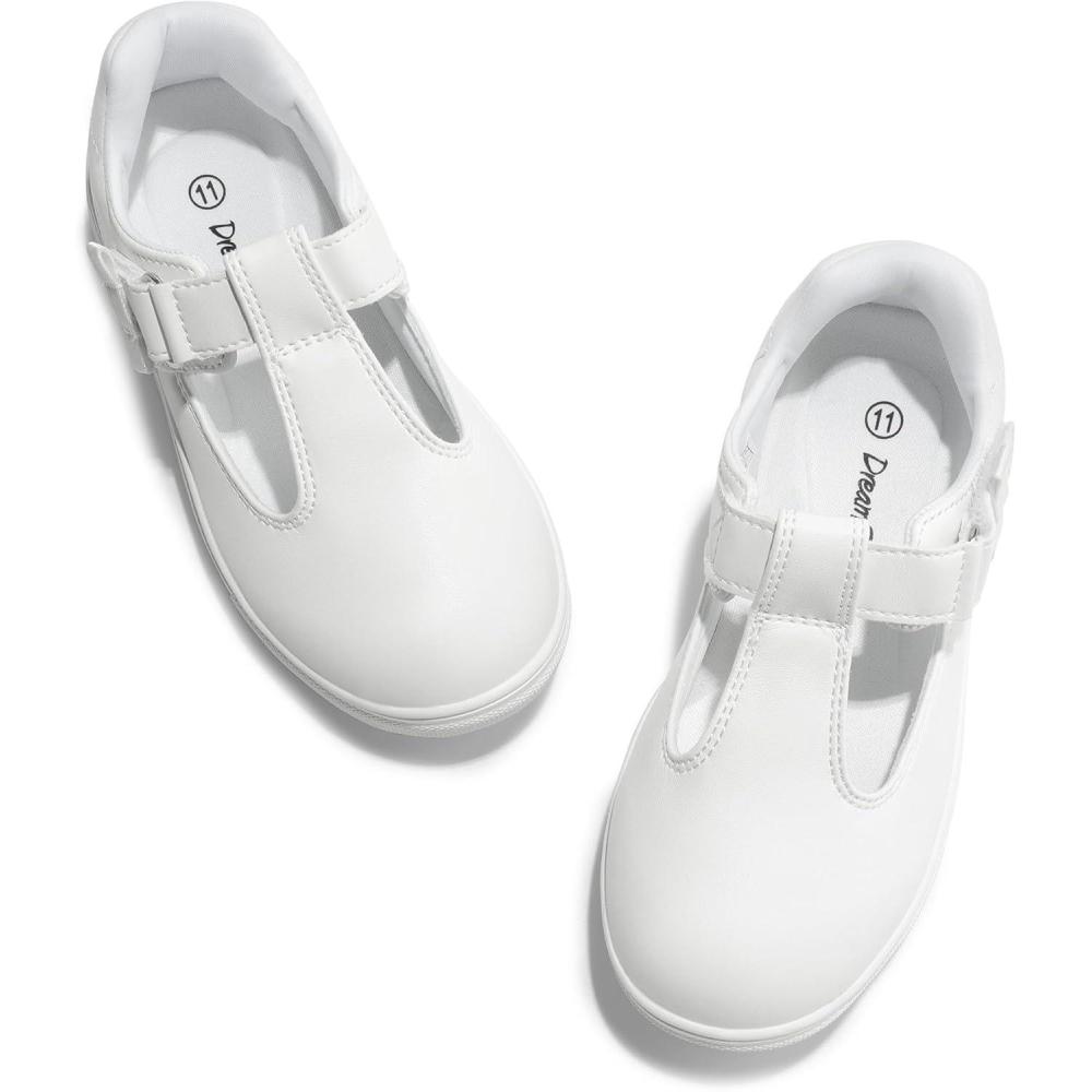 imageDREAM PAIRS Girls Mary Jane School Uniform Shoes TStrap Flat Sneakers for ToddlerLittle KidWhite