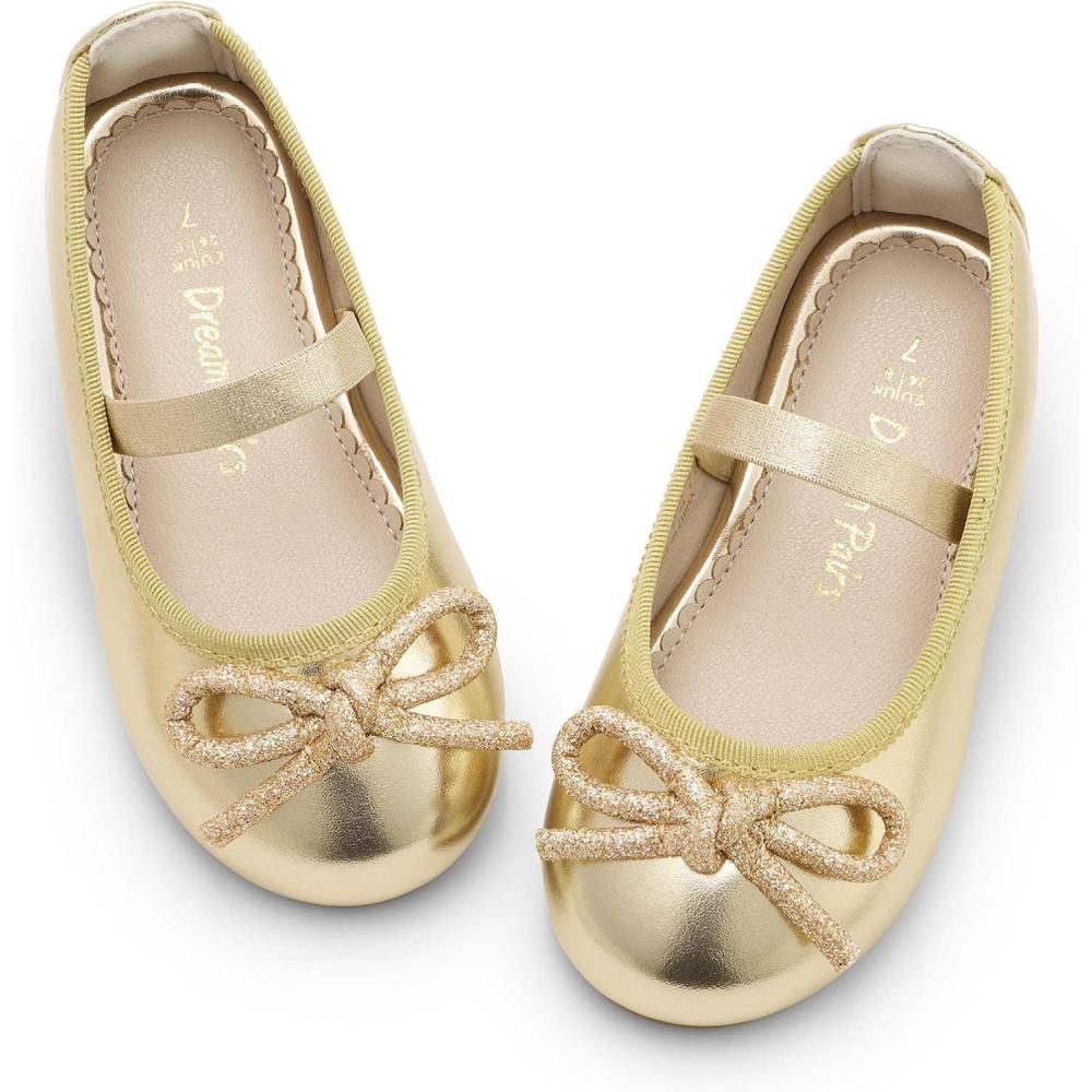 imageDREAM PAIRS Toddler Girls Dress Shoes Flower Girl Ballet Bow Flats for Party Wedding Performance School ChristmasGold