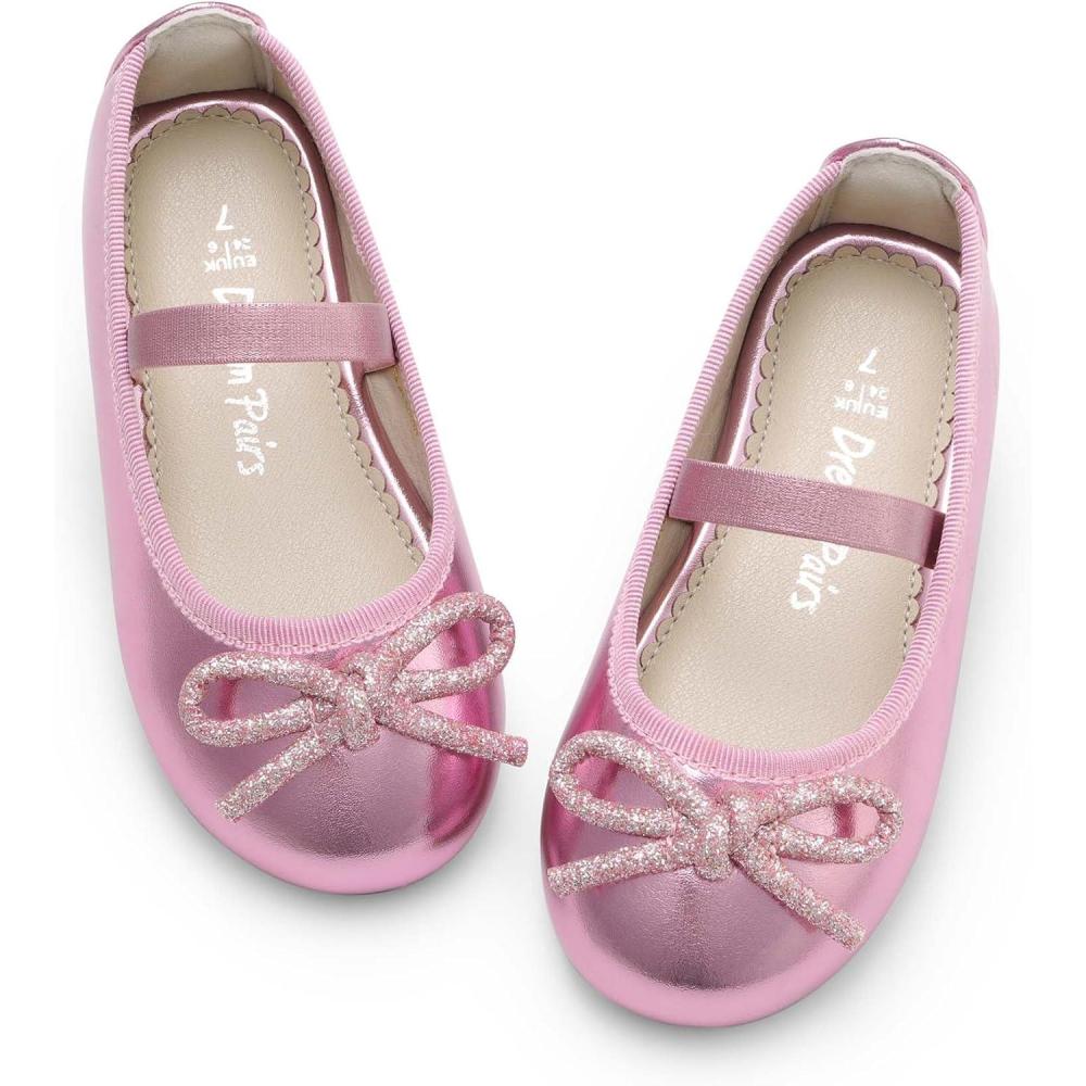 imageDREAM PAIRS Toddler Girls Dress Shoes Flower Girl Ballet Bow Flats for Party Wedding Performance School ChristmasPink