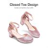 imageDREAM PAIRS Girls Dress Shoes Closed Toe High Heels Ankle Strap Toddler Little Big Kid Wedding Flower Party PumpPink