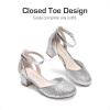 imageDREAM PAIRS Girls Dress Shoes Closed Toe High Heels Ankle Strap Toddler Little Big Kid Wedding Flower Party PumpSilver