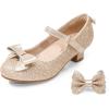 imageDREAM PAIRS Girls Dress Shoes Toddler Little Girls Heels Mary Jane Princess Shoes with Interchangeable Bow for Flower Girl Wedding PartyGold