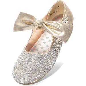 imageDREAM PAIRS Girls Ballerina Flats Mary Jane Front Bow Dress ShoesGoldrhinestone