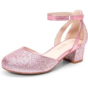 imageDREAM PAIRS Girls Dress Shoes Closed Toe High Heels Ankle Strap Toddler Little Big Kid Wedding Flower Party PumpPink