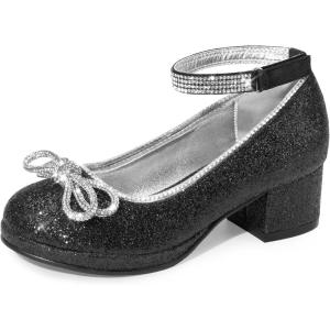 imageDREAM PAIRS Girls Dress Shoes Platform Chunky Heel Ankle Strap Princess Flats Flower Party Wedding Pump for Little Big KidBlack