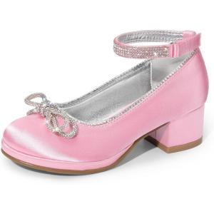 imageDREAM PAIRS Girls Dress Shoes Platform Chunky Heel Ankle Strap Princess Flats Flower Party Wedding Pump for Little Big KidPink
