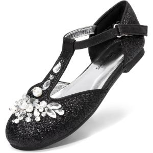 imageDREAM PAIRS Girls Mary Jane Dress Shoes Pearl TStrap Party Flower Wedding Princess Flats for Toddler Little Big KidBlack