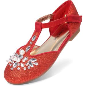 imageDREAM PAIRS Girls Mary Jane Dress Shoes Pearl TStrap Party Flower Wedding Princess Flats for Toddler Little Big KidRed