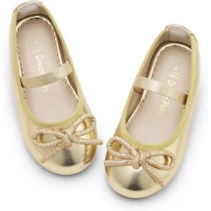 imageDREAM PAIRS Toddler Girls Dress Shoes Flower Girl Ballet Bow Flats for Party Wedding Performance School ChristmasGold