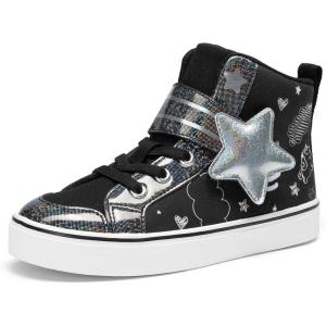 imageDREAM PAIRS Girls Sneakers High Top Hook and Loop Sparkly Shiny Comfortable Casual Walking Shoes for ToddlerLittleBig KidsBlack