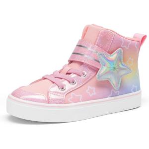imageDREAM PAIRS Girls Sneakers High Top Hook and Loop Sparkly Shiny Comfortable Casual Walking Shoes for ToddlerLittleBig KidsRainbowPink