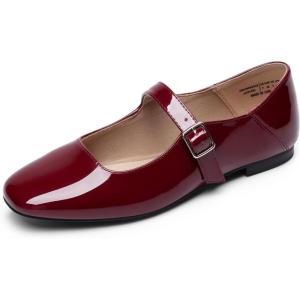 imageDREAM PAIRS Womens Silver Square Toe Mary Jane Flats Comfortable Casual Slip On Dress Shoes with Buckle Strap for Womens Daily WearBurgundy