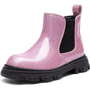 imageDREAM PAIRS Girls Chelsea Boots Side Zipper Lug Sole Ankle Booties ToddlerLittle KidBig KidPink